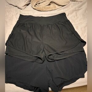 2 Pair Women's Black Athletic Running Shorts W/ Built-In Spandex Liner Size XL